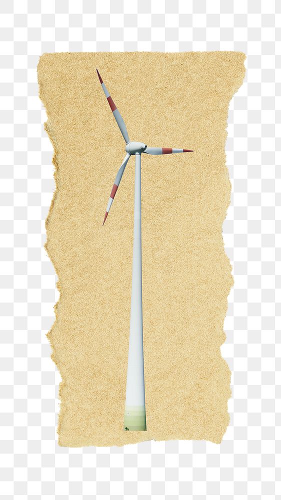 Wind turbine png sticker, ripped paper, transparent background