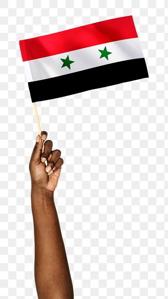 Png Syria's flag in hand sticker, national symbol, transparent background