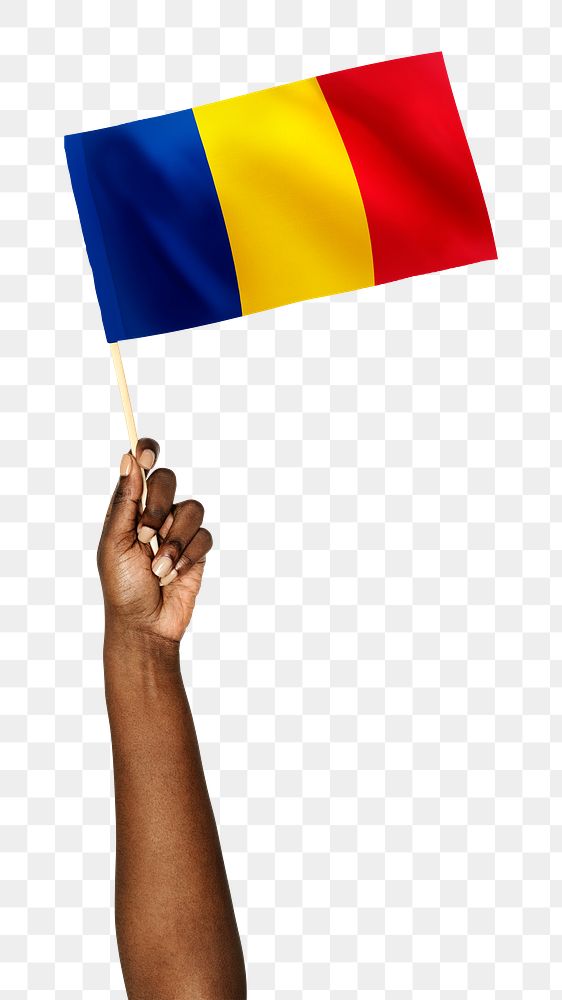 Romania's flag png in black hand sticker on transparent background
