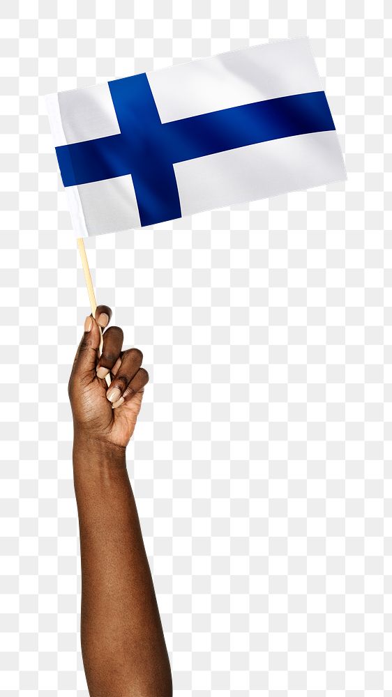 Finland's flag png in black hand sticker on transparent background