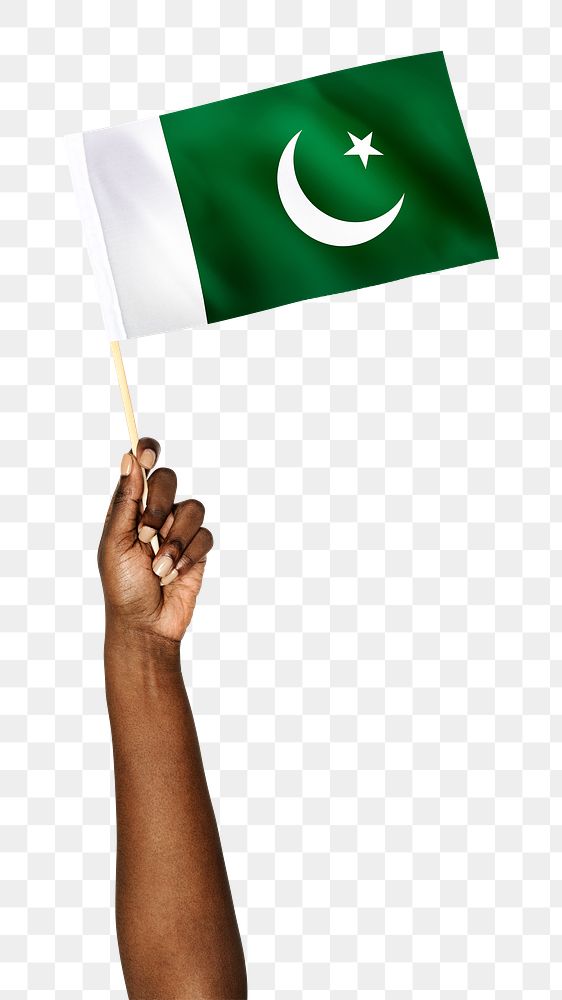 Pakistan's flag png in black hand sticker on transparent background