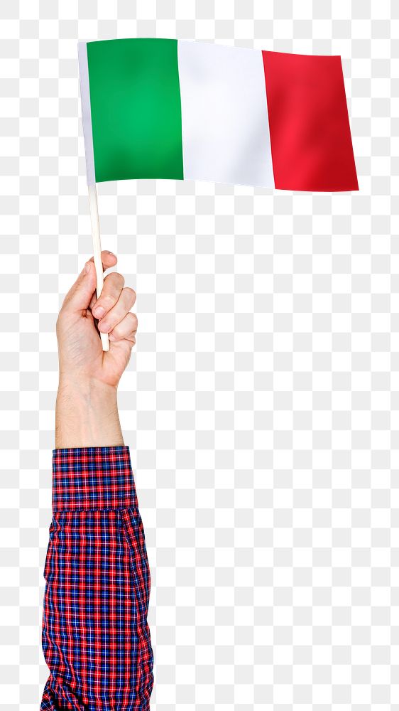 Italy's flag png in hand sticker on transparent background