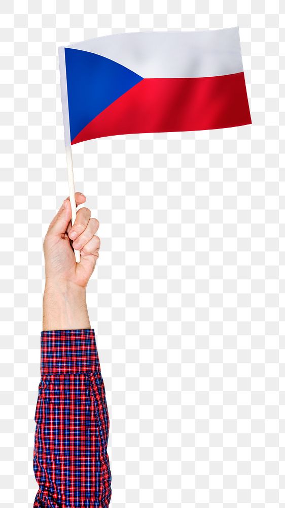 Png Czech Republic's flag in hand sticker, national symbol, transparent background