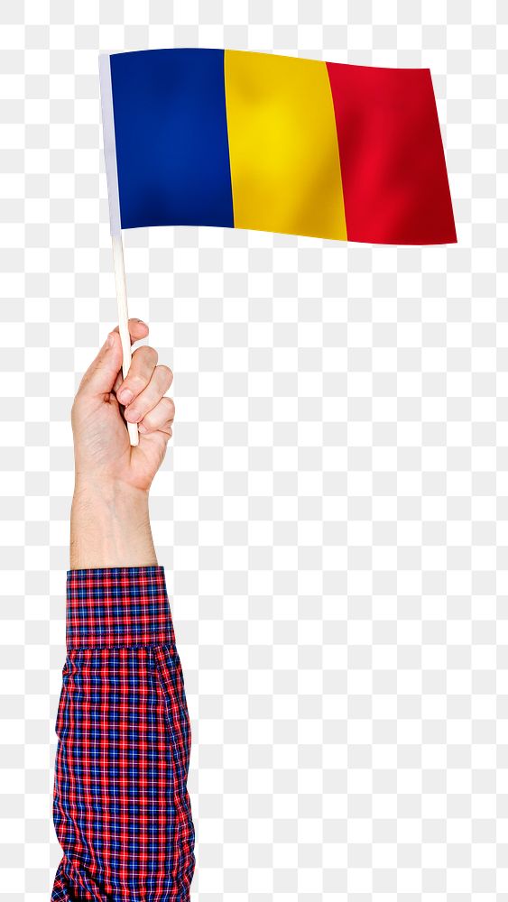 Romania's flag png in hand sticker on transparent background