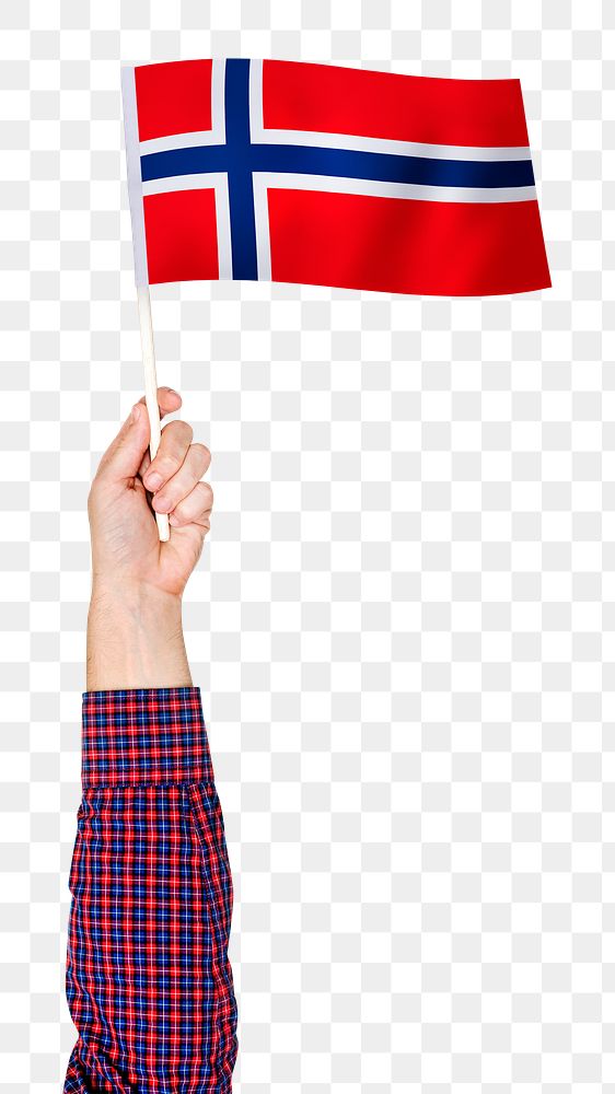 Norway's flag png in hand sticker on transparent background