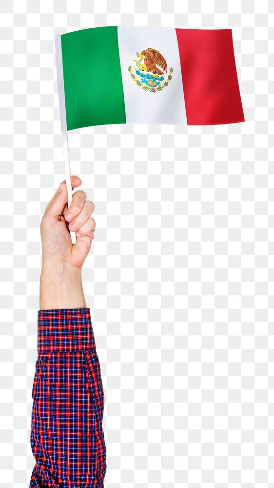 Mexico's flag png in hand sticker on transparent background