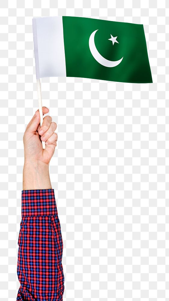 Pakistan's flag png in hand sticker on transparent background