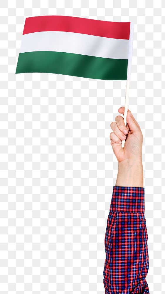 Hungary's flag png in hand sticker on transparent background