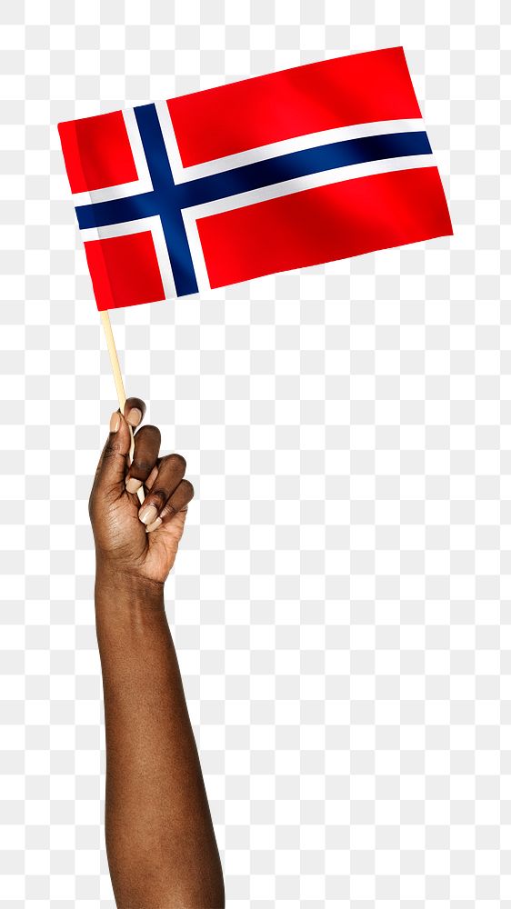 Norwegian flag png in black hand sticker, national symbol on transparent background