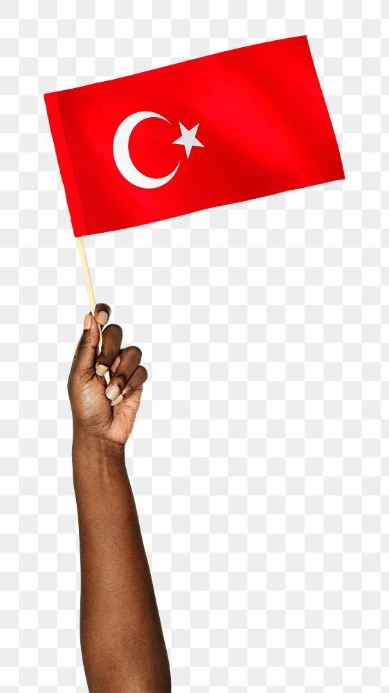 Flag of Turkey png in black hand sticker on transparent background