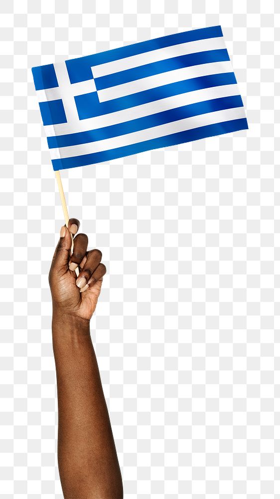 Greece's flag png in black hand sticker on transparent background