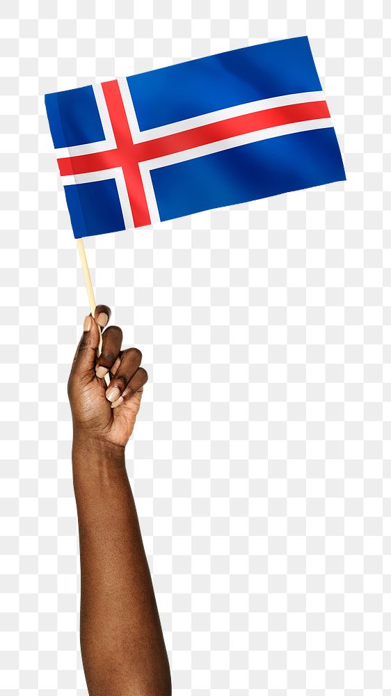 Iceland's flag png in black hand sticker on transparent background