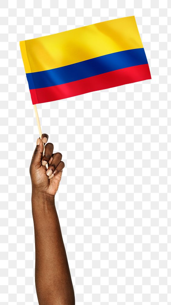 Flag of Colombia png in black hand sticker on transparent background