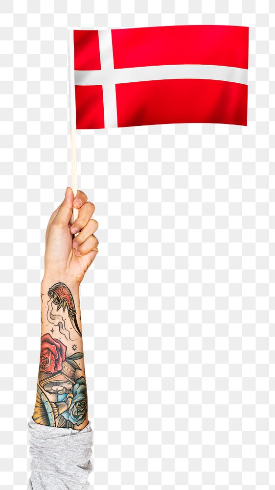 Png Denmark's flag, tattooed hand sticker, national symbol, transparent background