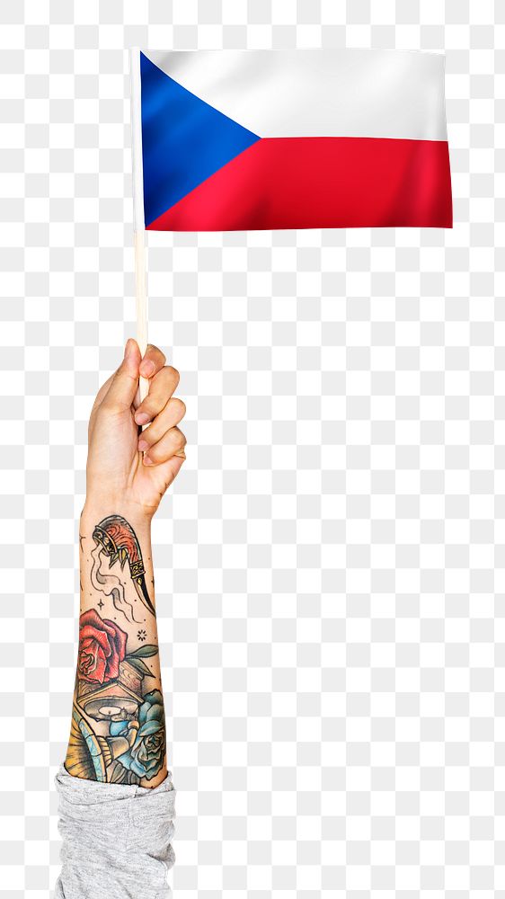 Png Czech Republic's flag in tattooed hand sticker on transparent background