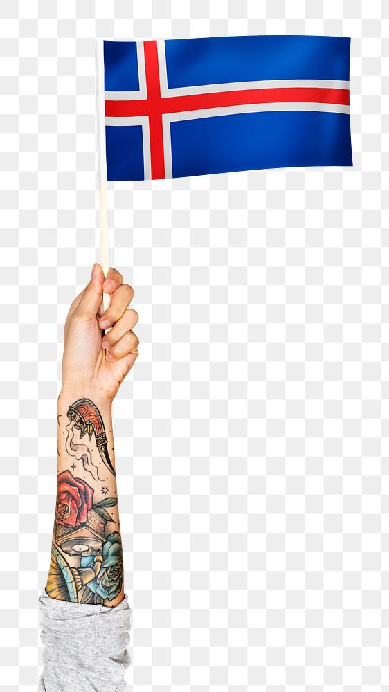 Png Iceland's flag, tattooed hand sticker, national symbol, transparent background