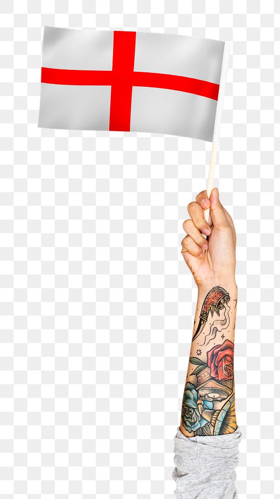Png England's flag, tattooed hand sticker, national symbol, transparent background