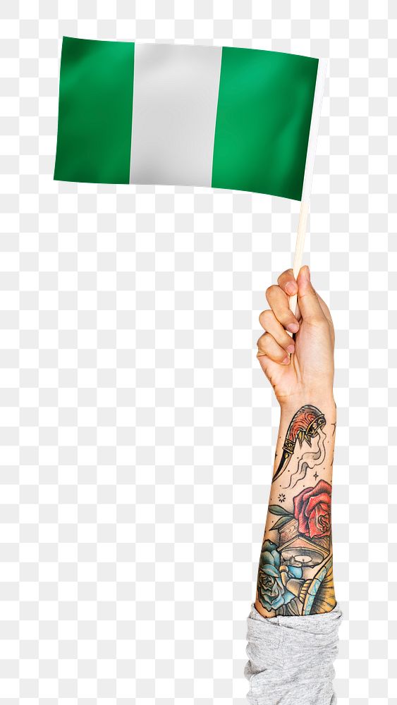 Png Nigeria's flag, tattooed hand sticker, national symbol, transparent background