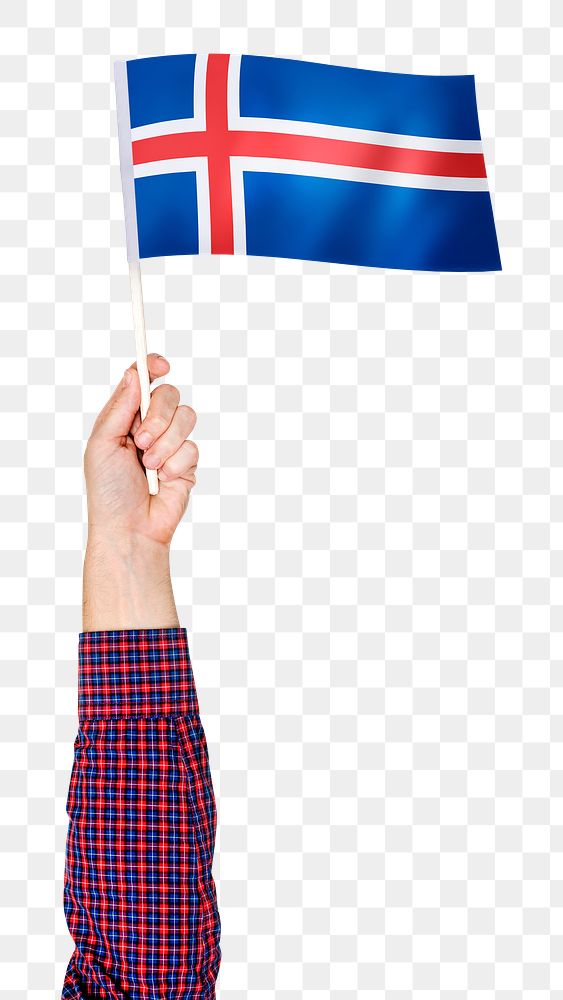 Png Iceland's flag in hand sticker, national symbol, transparent background