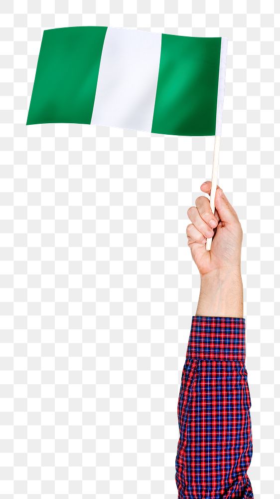 Png Nigeria's flag in hand sticker, national symbol, transparent background