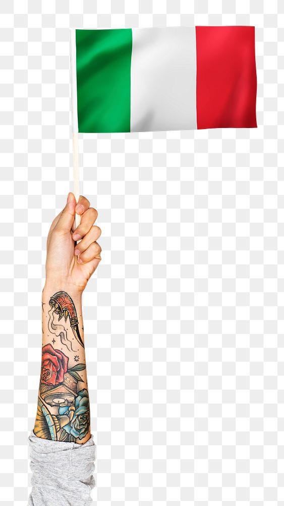 Png Italy's flag in tattooed hand sticker, national symbol, transparent background