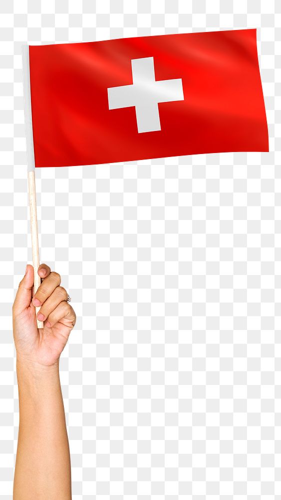 Switzerland's flag png in hand sticker on transparent background