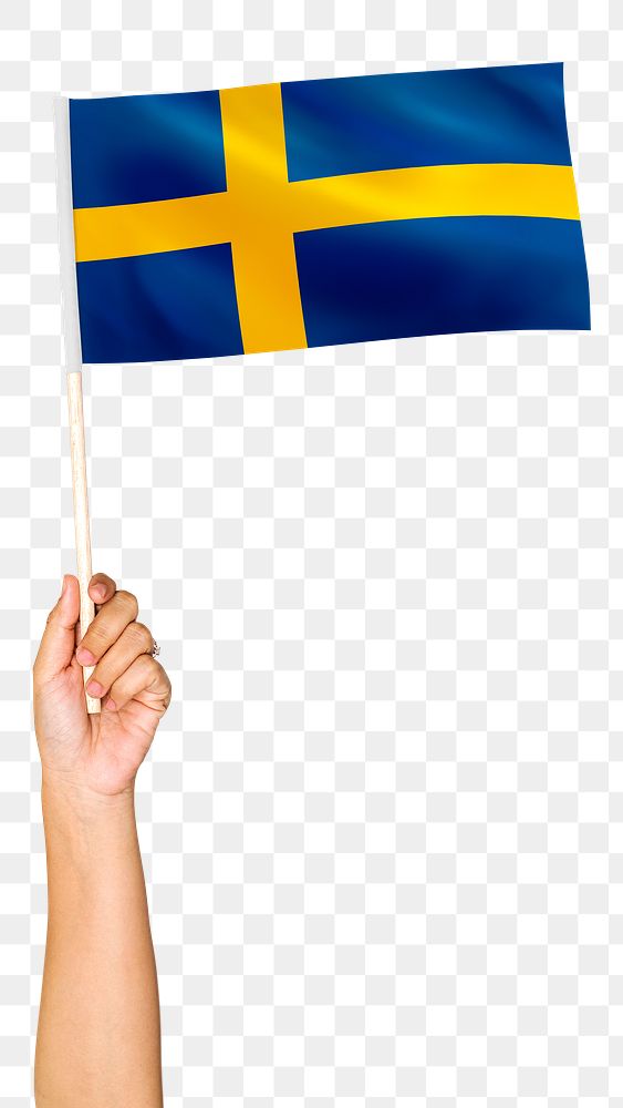 Png Kingdom of Sweden's flag in hand sticker on transparent background