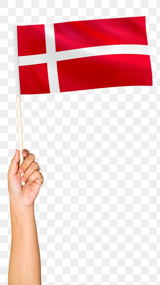 Denmark's flag png in hand sticker on transparent background