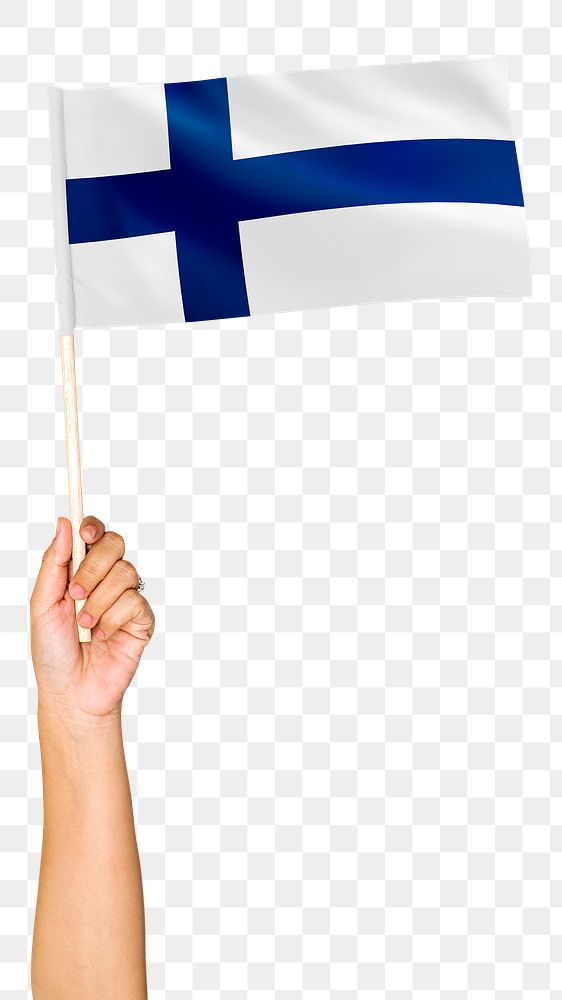 Finland's flag png in hand sticker on transparent background