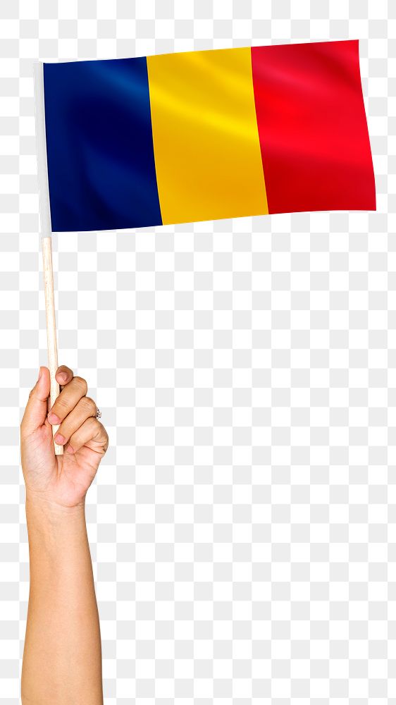 Romania flag png in hand sticker on transparent background