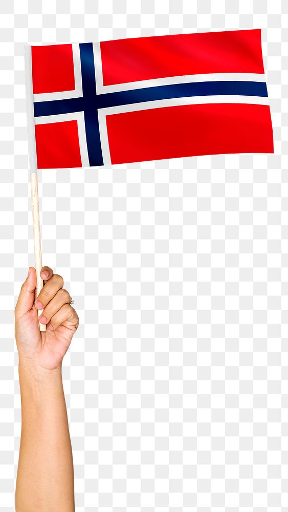 Norway's flag png in hand sticker on transparent background