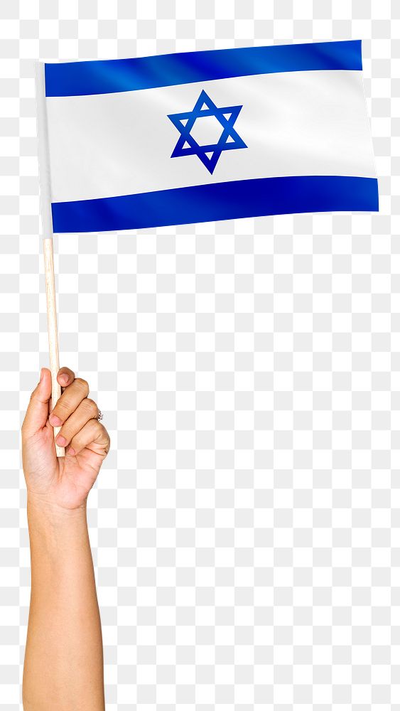 Israel's flag png in hand sticker on transparent background