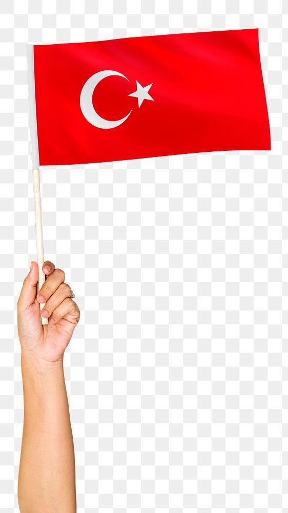 Turkey's flag png in hand sticker on transparent background