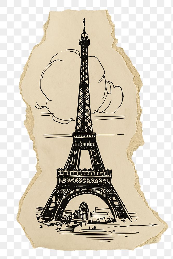 Eiffel Tower png sticker, ripped paper, transparent background