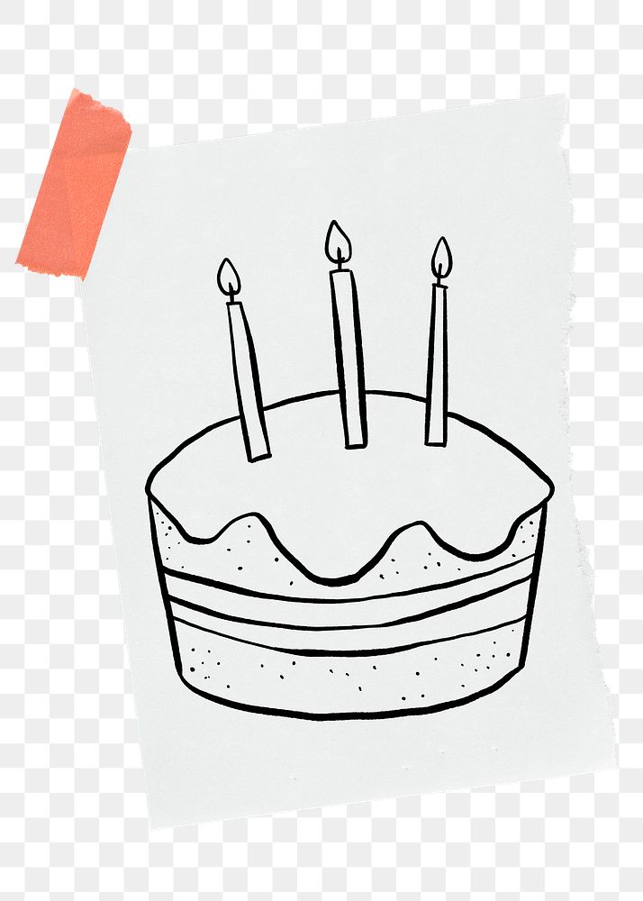 Birthday cake png sticker doodle, stationery paper, transparent background