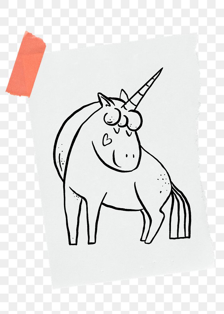 Cute unicorn png sticker, stationery paper doodle, transparent background