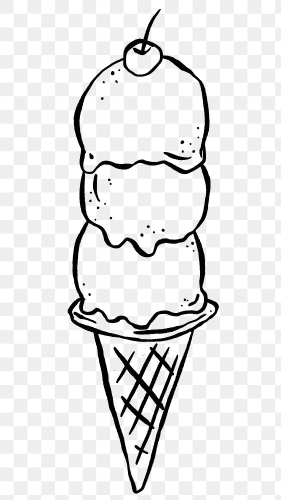 Ice cream png doodle, drawing illustration, transparent background