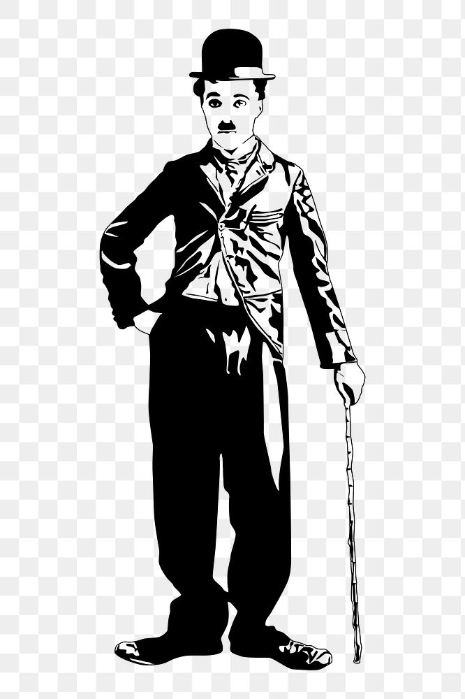 Charlie Chaplin png sticker, famous comedian illustration on transparent background. Free public domain CC0 image.