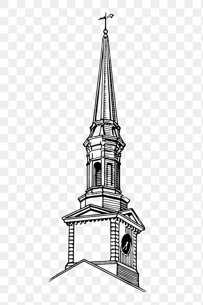 Cathedral steeple png sticker, vintage architecture illustration, transparent background. Free public domain CC0 image.