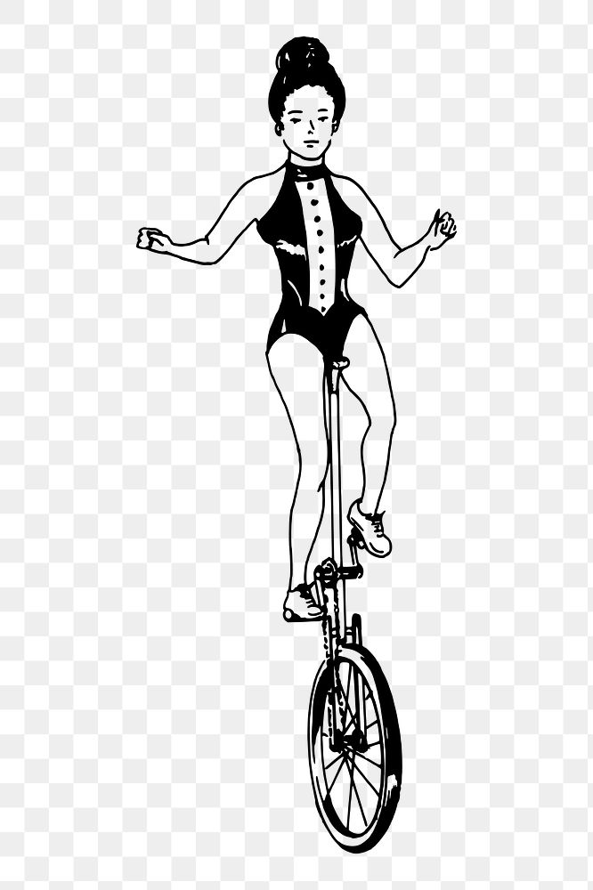 Unicycle lady png sticker, vintage illustration, transparent background. Free public domain CC0 image.