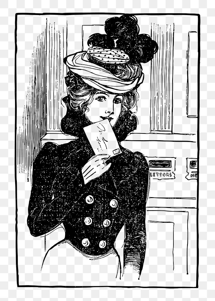 Victorian png letter lady sticker, vintage illustration, transparent background. Free public domain CC0 image.