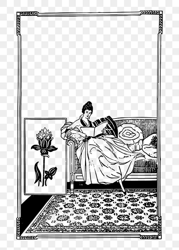 Lady reading frame png sticker illustration, transparent background. Free public domain CC0 image.