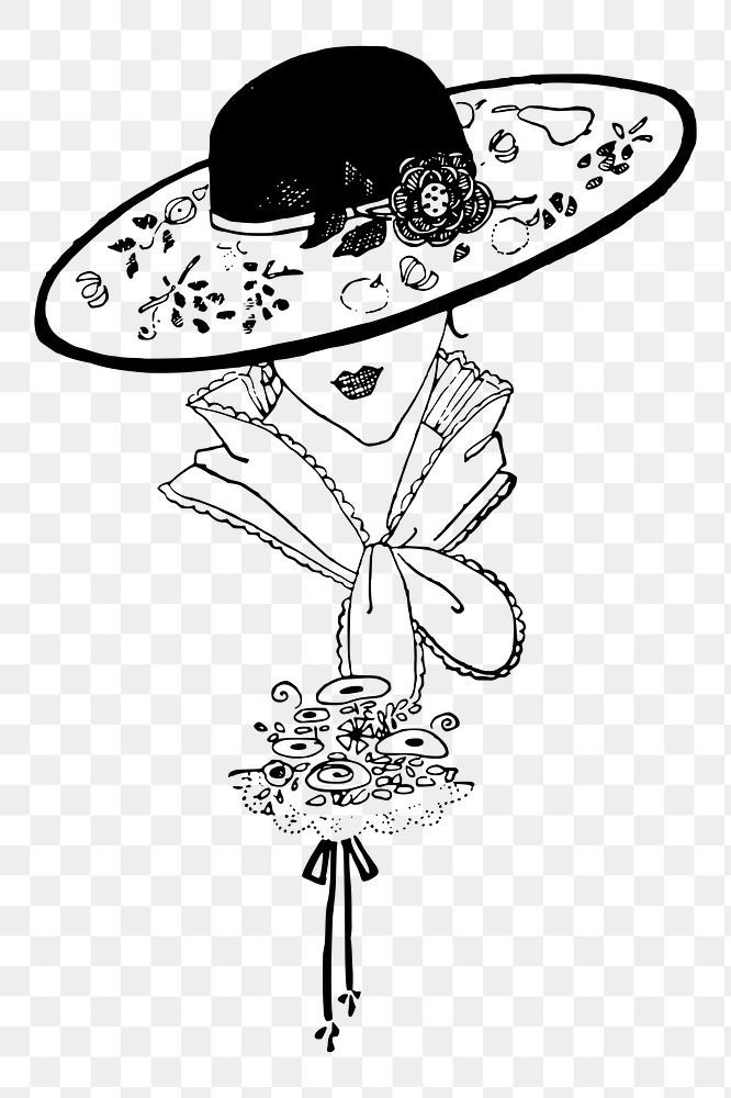 Hat lady, fashion png sticker, vintage illustration, transparent background. Free public domain CC0 image.