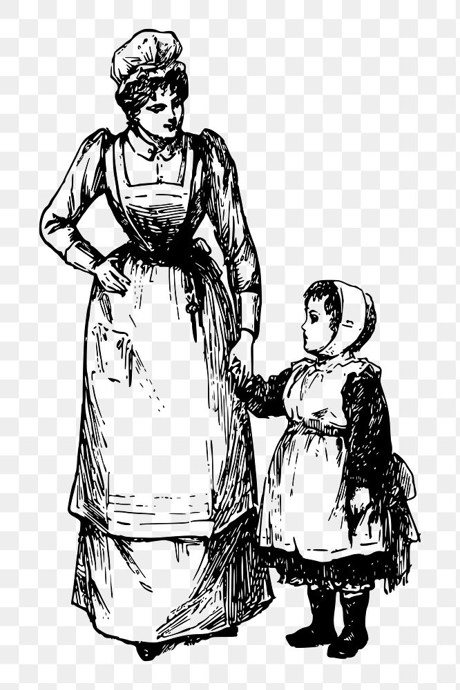 Mother and daughter  png sticker, vintage illustration, transparent background. Free public domain CC0 image.