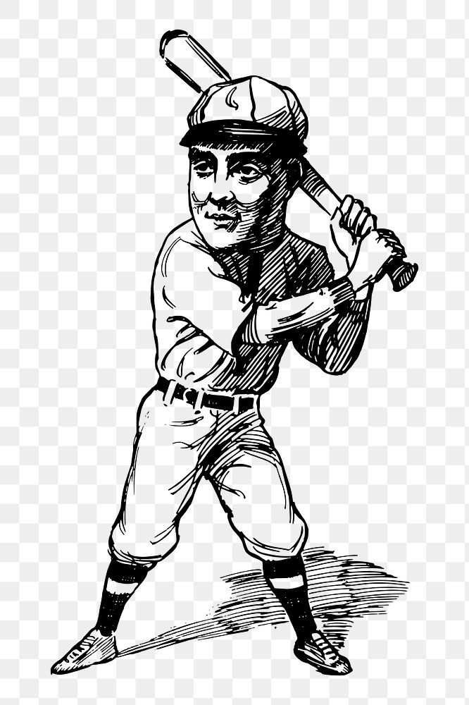 Baseball player png sticker, vintage illustration, transparent background. Free public domain CC0 image.