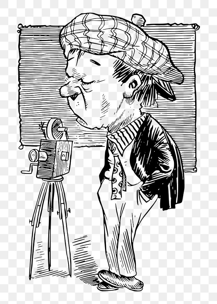 Cameraman caricature png sticker, vintage illustration, transparent background. Free public domain CC0 image.