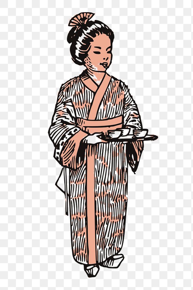 Japanese woman png sticker, vintage illustration, transparent background. Free public domain CC0 image.