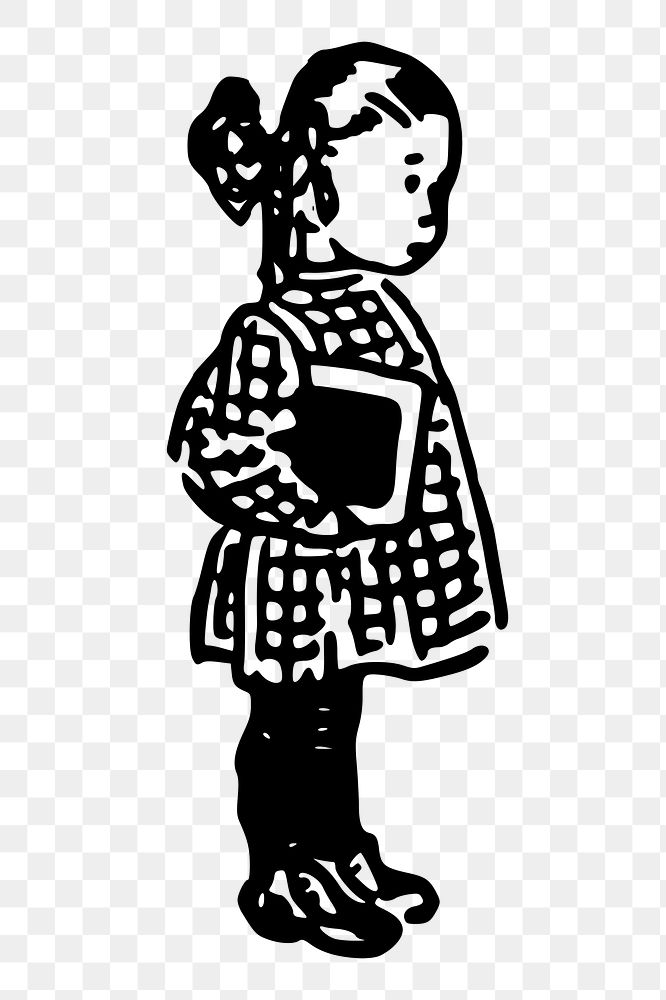 Schoolgirl png sticker, vintage illustration, transparent background. Free public domain CC0 image.