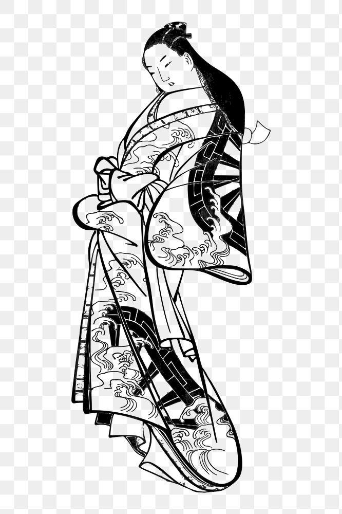 Kimono Girl png sticker illustration, transparent background. Free public domain CC0 image.