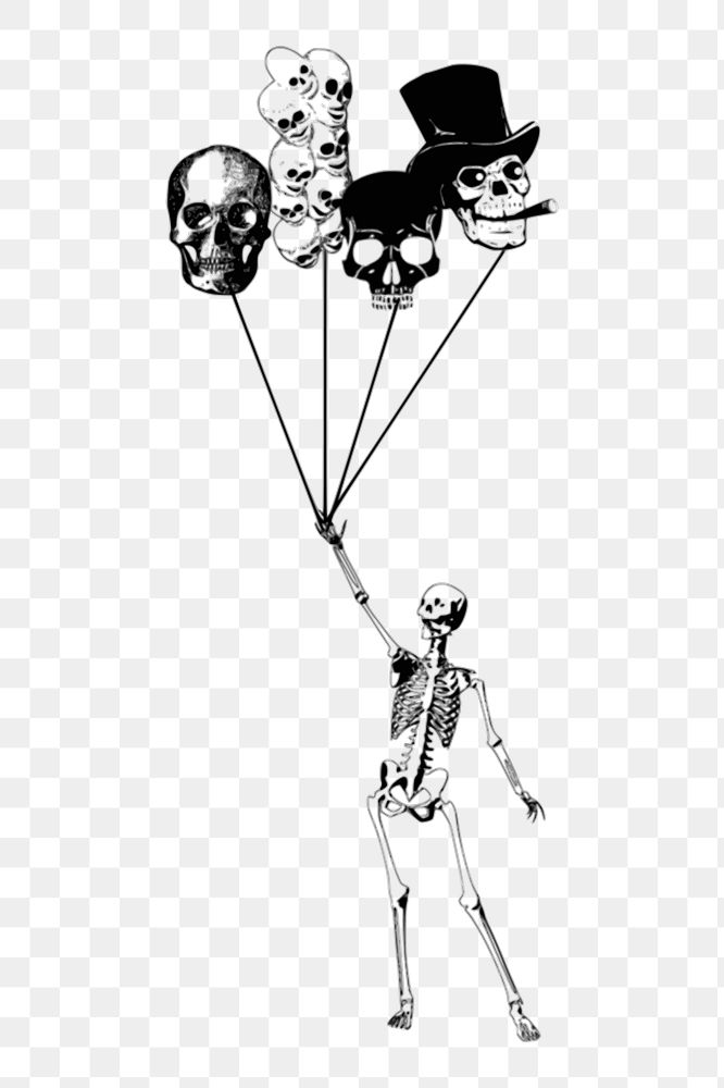 Balloon & skeleton png sticker illustration, transparent background. Free public domain CC0 image.